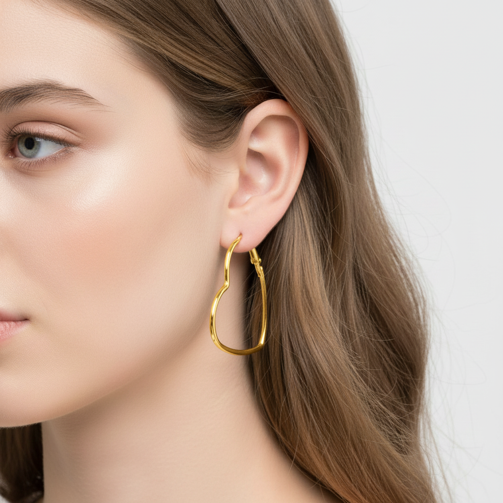 Minimalistische Grote Hart Oorbellen - Goud