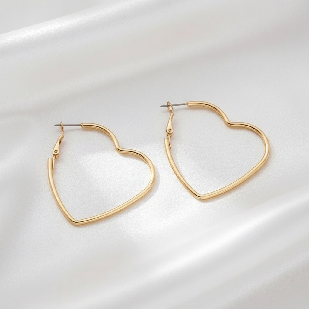 Minimalistische Grote Hart Oorbellen - Goud